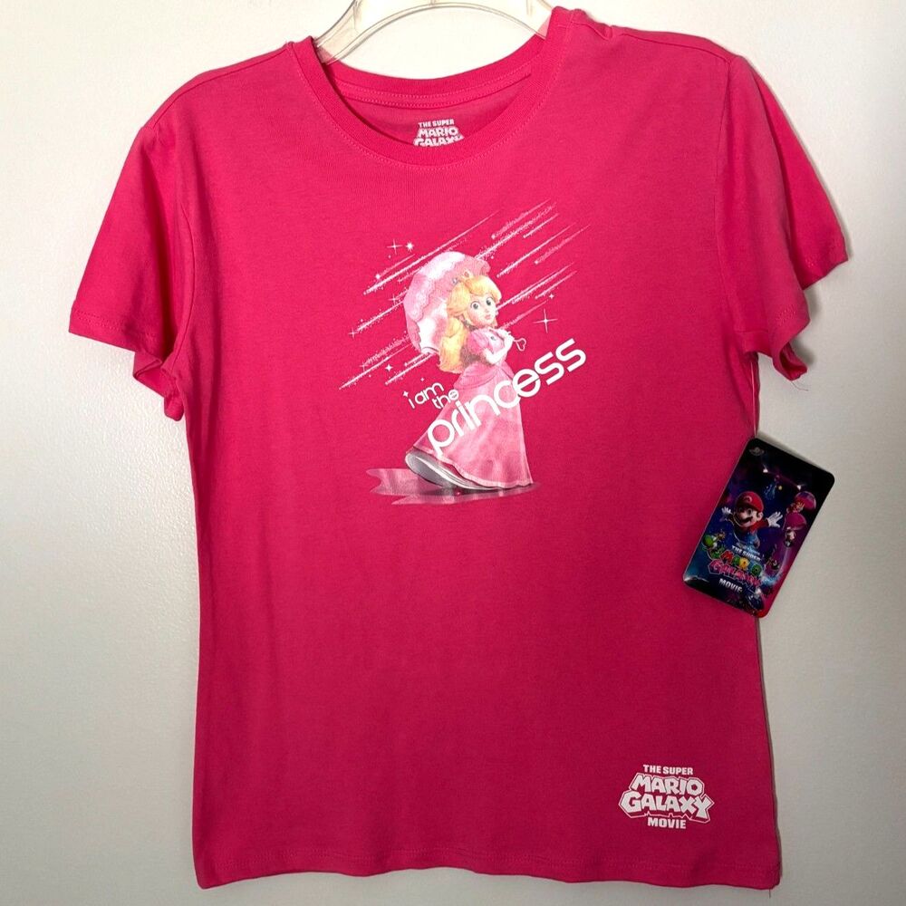 NWT Super Mario Galaxy Movie Princess Peach Girls Sz 14 Pink Graphic T-Shirt #8